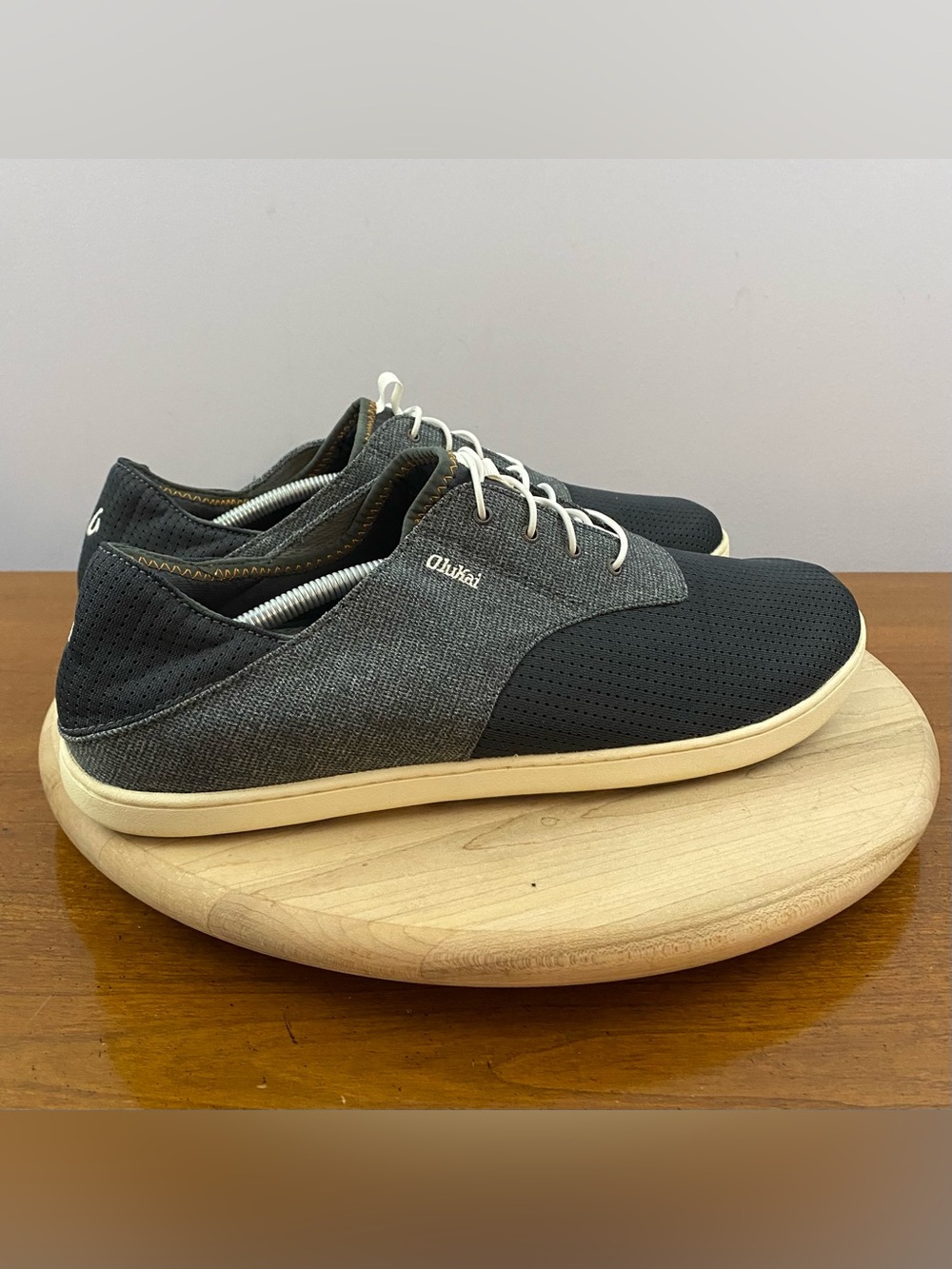 Olukai Nohea Moku Men’s No Tie Boat Shoes Black Grey Mens 13 Outdoors Breathable